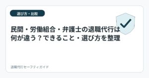 民間・労働組合・弁護士の退職代行は何が違う?できること・選び方を整理